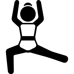 kobieta rozciągająca nogę z rękami do góry ikona
