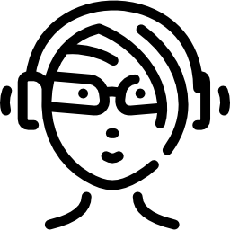 mujer, con, auriculares icono