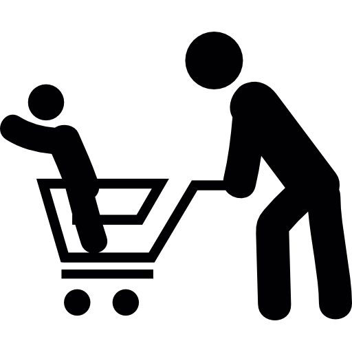 Man with his son in a shopping cart Pictograms Fill icon