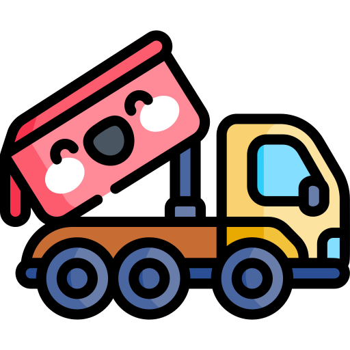 camion della spazzatura Kawaii Lineal color icona