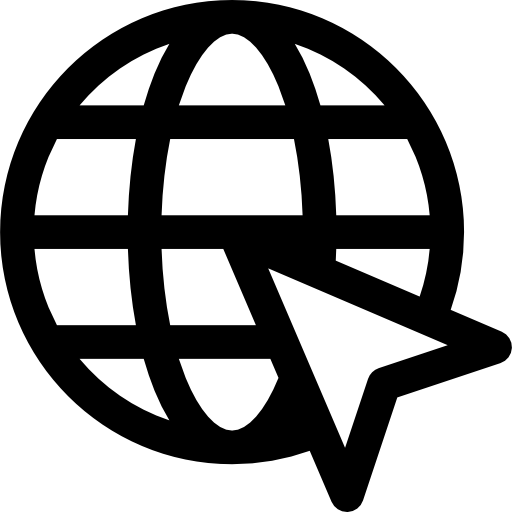 arrow on world grid Curved Lineal Ícone