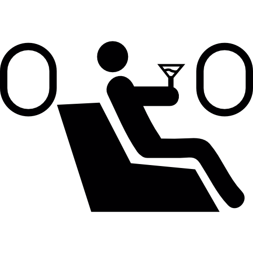 hombre bebiendo en el avión  icono