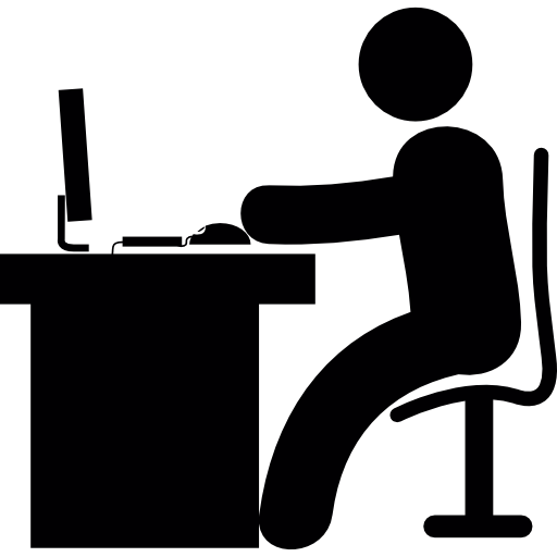 hombre en escritorio de oficina con computadora  icono