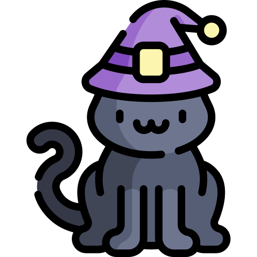gatto nero Kawaii Lineal color icona