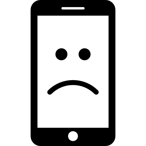 smartphone con cara triste en pantalla  icono