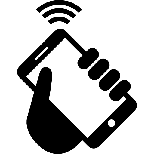 mão com smartphone e internet sem fio  Ícone