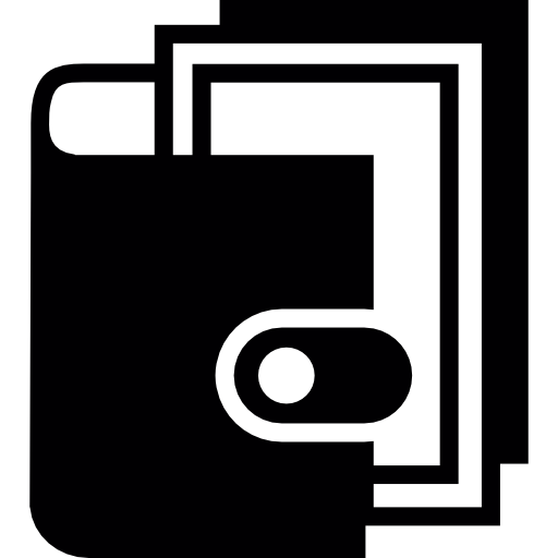 portafoglio aperto con documenti all'interno  icona