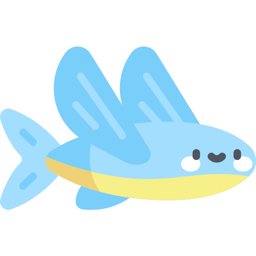 vliegende vis Kawaii Flat icoon