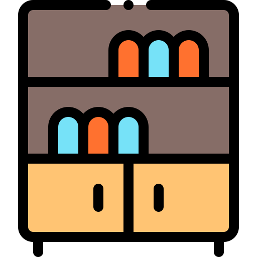 Bookshelf Detailed Rounded Lineal color icon