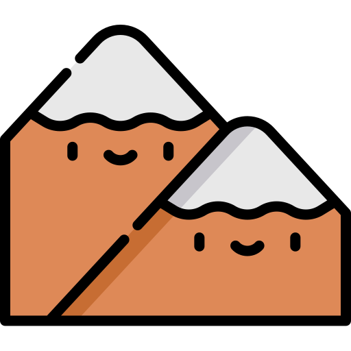 Montañas Kawaii Lineal color icono