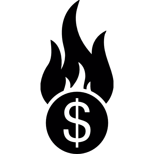 Dollar coin with flames  icon