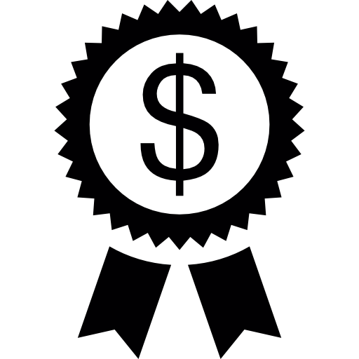 dollarteken op een cirkelwimpel met lint  icoon