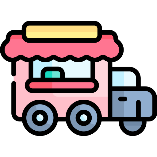 Caminhão de comida Kawaii Lineal color Ícone
