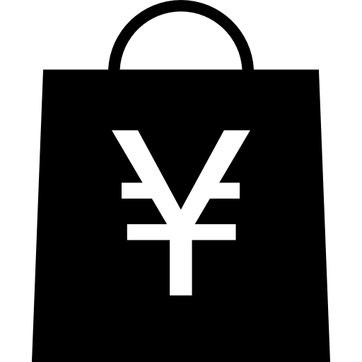 bolsa de compras con símbolo de yenes  icono