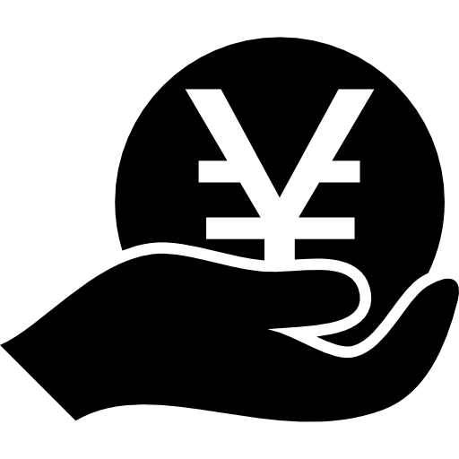 hand met een japanse yen munt  icoon