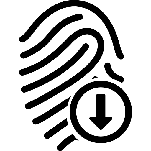 segno dell'impronta digitale con freccia giù  icona