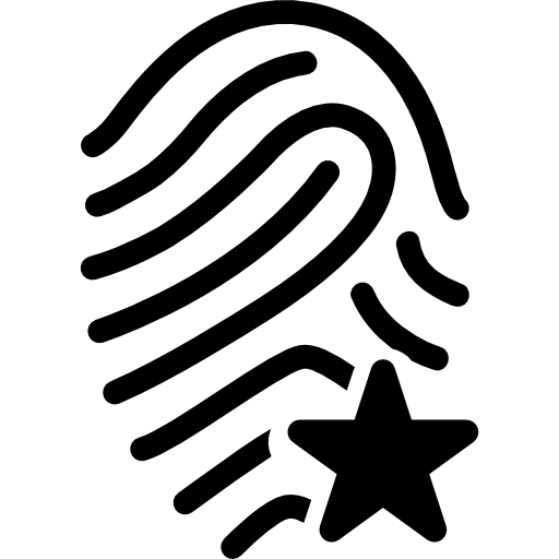 Fingerprint outline with star shape  icon