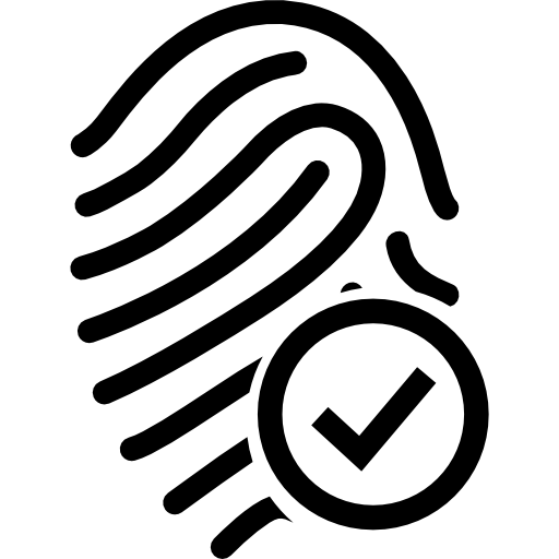 Fingerprint outline with check mark  icon