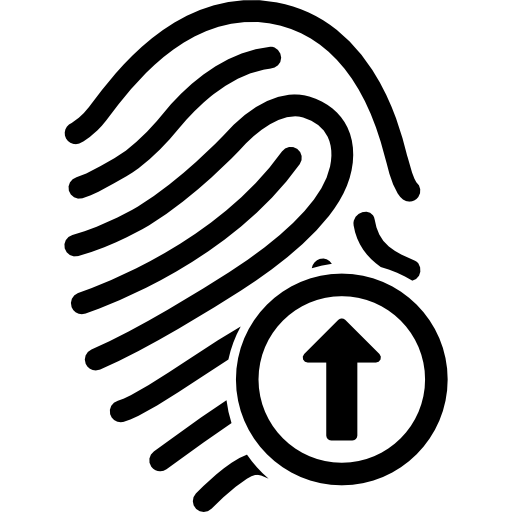 Fingerprint outline with arrow up  icon