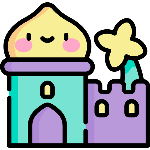 kasteel Kawaii Lineal color icoon
