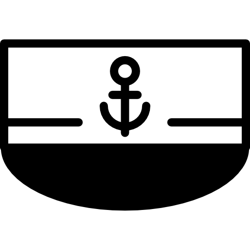 vista frontale della barca con segno di ancoraggio  icona