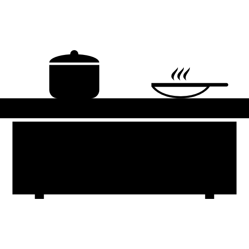 tavolo da cucina con pentole  icona