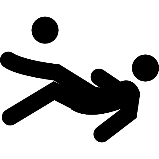 jugador de fútbol aterrizando en el campo perdiendo la pelota  icono