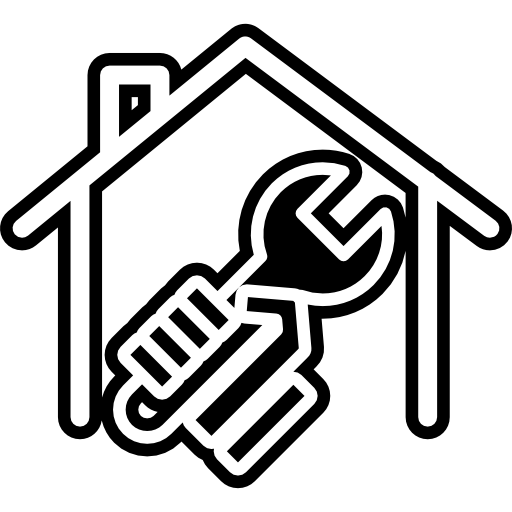 Гаечный ключ в руке внутри формы дома  иконка