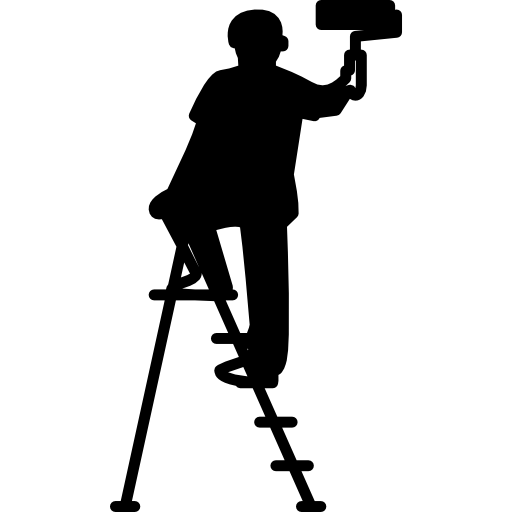 mannelijke schilder met rol en ladder  icoon