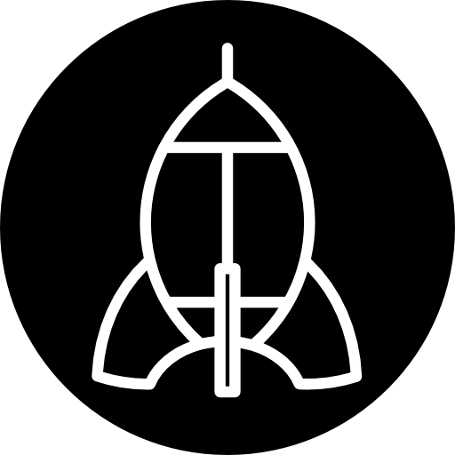 Rocket ship outline on black circle background  icon