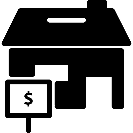 dom z sygnałem z symbolem dolara  ikona