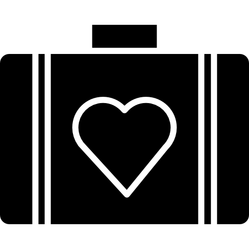 Чемодан черного цвета в форме сердца  иконка