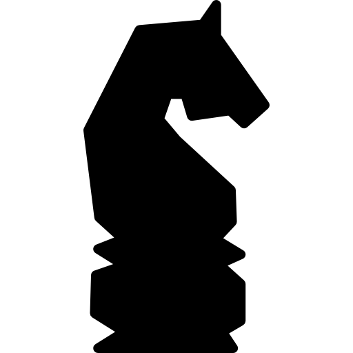forma nera del gioco degli scacchi del cavallo dalla vista laterale  icona