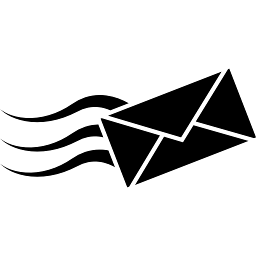 Конверт черный повернутой формы с тремя хвостами  иконка