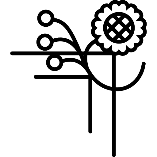 bloemenontwerp van één bloemlijnen en kleine cirkels  icoon