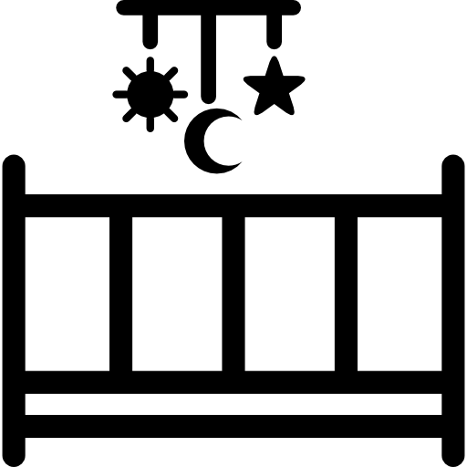 Łóżeczko dziecięce z ruchomą zabawką z wiszącymi kształtami księżyca i gwiazdki  ikona