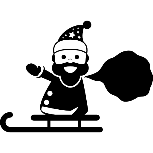 weihnachtsmann mit einer geschenktüte, die auf einem schlitten steht  icon