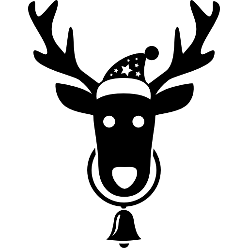 Reindeer head with Santa bonnet and a bell hanging of his neck  icon