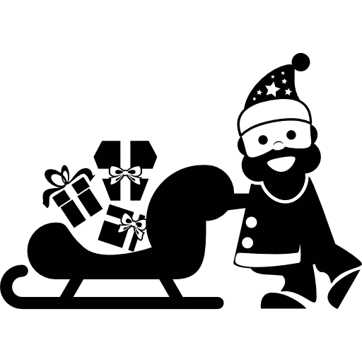 Дед Мороз и его сани, полные подарков  иконка
