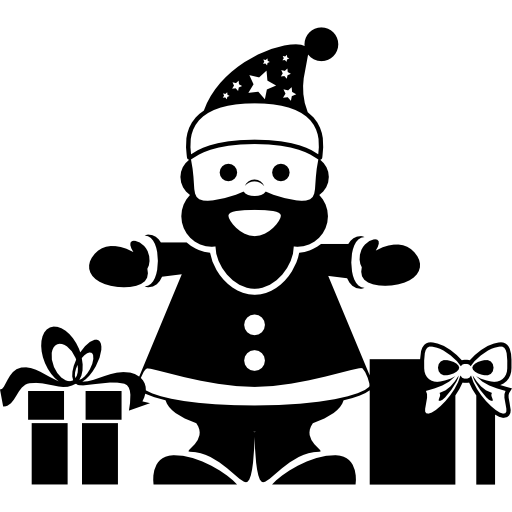 weihnachtsmann stehend mit zwei geschenken an den seiten  icon