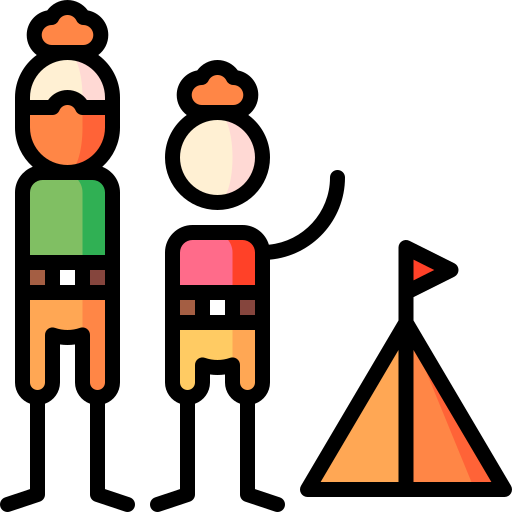 camping Puppet Characters Lineal Color icoon