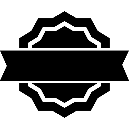 badge publicitaire en forme d'étoile circulaire avec une bannière frontale au milieu  Icône