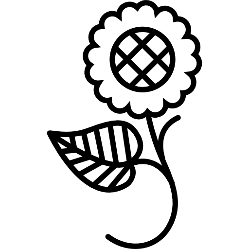 disegno floreale di un fiore su un ramo con una foglia  icona