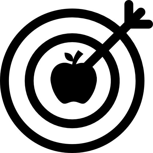 dardo sul centro dell'obiettivo su una mela  icona