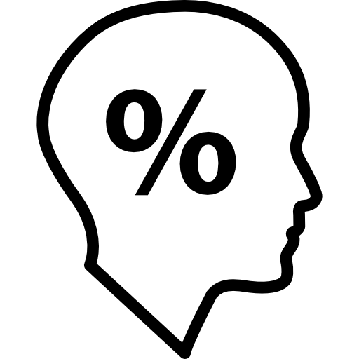 símbolo de porcentaje dentro de la cabeza de un empresario  icono