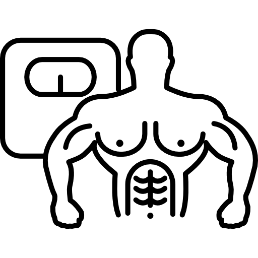 Мускулистый мужской торс и весы  иконка