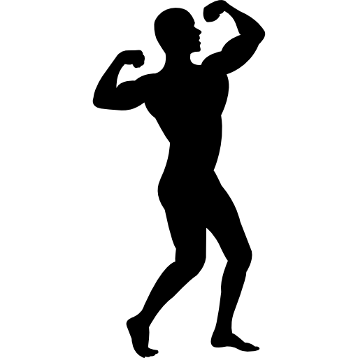 hombre flexionando su silueta de músculos  icono
