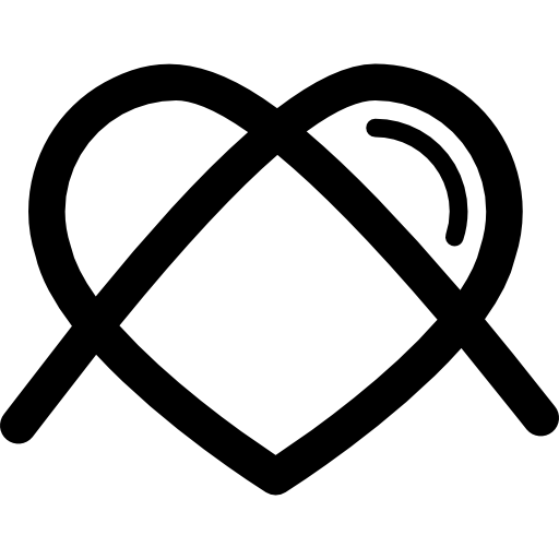 Heart shaped outline with cross lines  icon