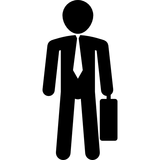 zakenman die zich met een koffer bevindt  icoon