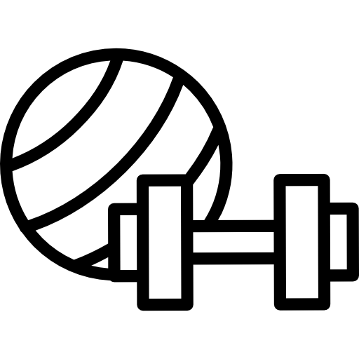 das fitnessstudio wendet sich gegen einen ball und eine hantel  icon